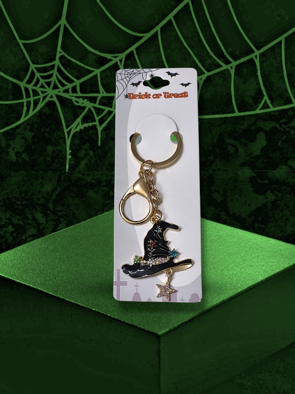 Halloween Black Witch's Hat Bag Charm / Keychain with Star Charm